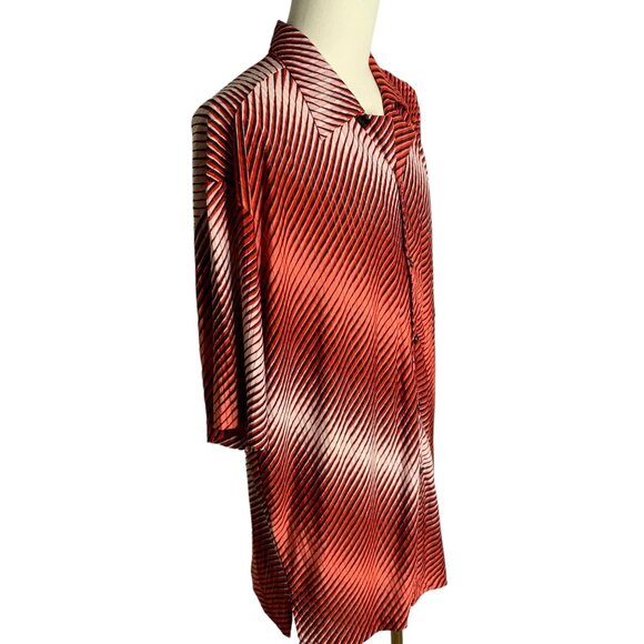 Vintage 90s Maltos Button Up Club Shirt XL Red Striped Stretch Knit Short Sleeve - Picture 6 of 7